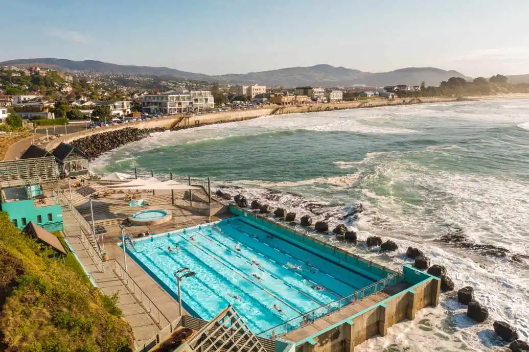 An aerial shot of St Clair Salt Water Pool.