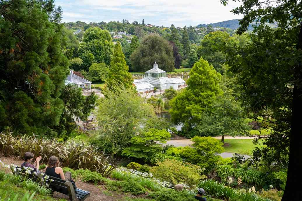 People lit on the terraces of the upper garden overlooking the lower garden.