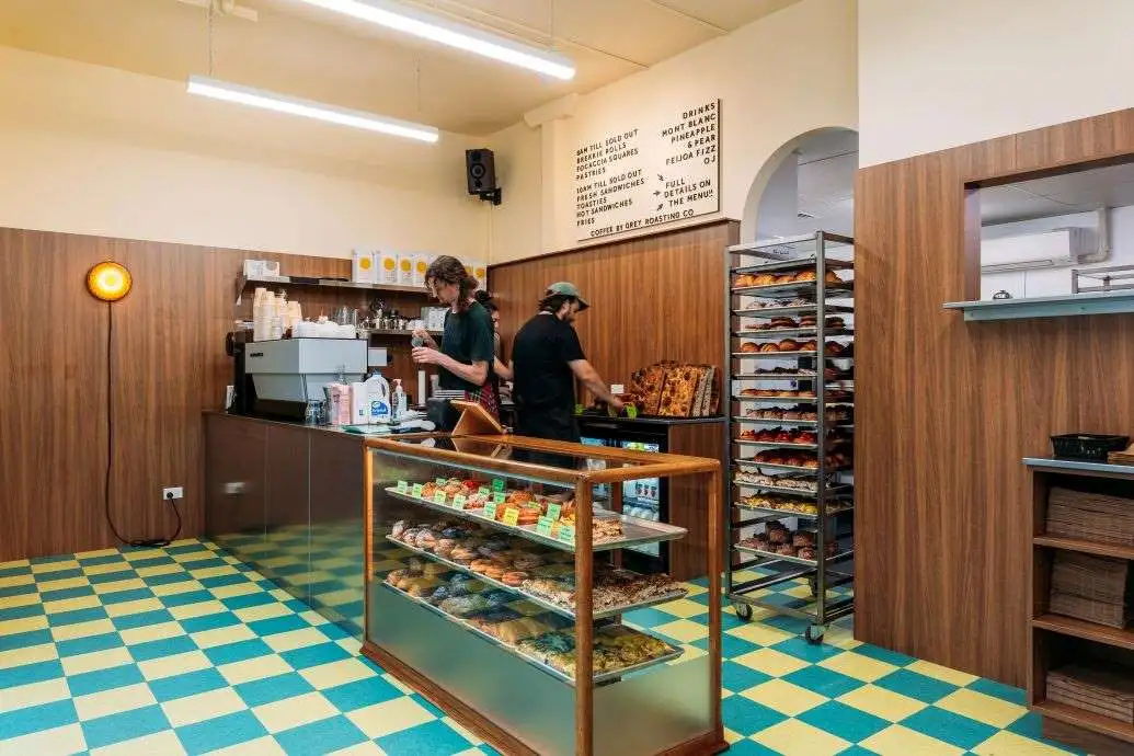 Interior of Big Lizard bakery.