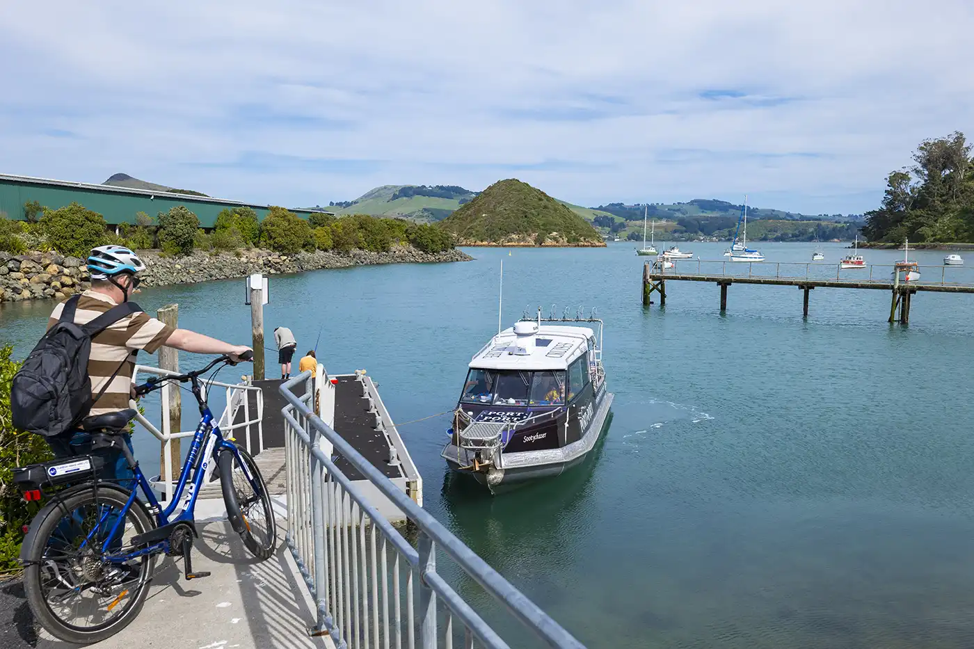 Water taxi Cyclist waiting for the Water taxi